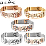 Stainless Steel Watch Belt Mesh Bracelet Micro Pave CZ Globe Plane Beads