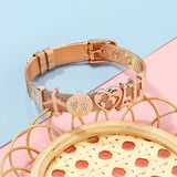Stainless Steel Watch Belt Mesh Bracelet Micro Pave CZ Globe Plane Beads