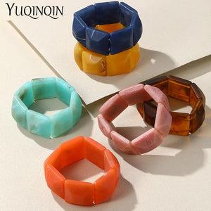 Vintage Resin Geometric Beaded Bracelets, Colorful Acrylic Square Bangles