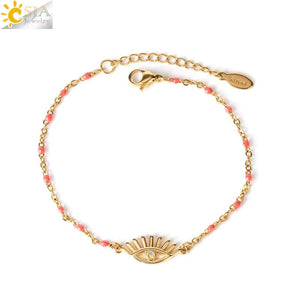 CSJA Evil Eye Bracelet Bangle Stainless Steel Charms Thin Pulseras S880