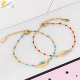 CSJA Evil Eye Bracelet Bangle Stainless Steel Charms Thin Pulseras S880