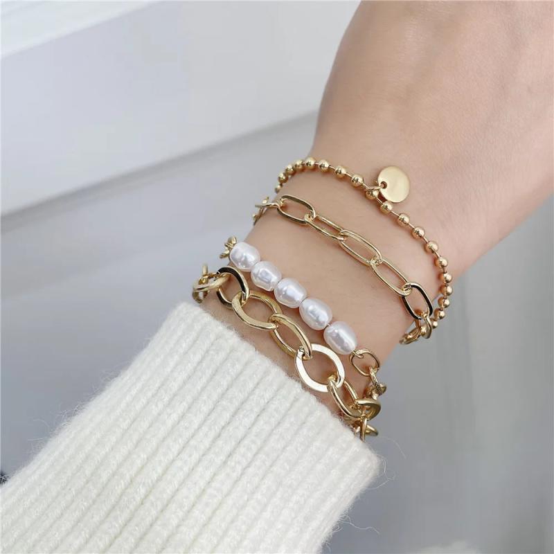Streetwear Pearl Beads Bracelet Set Womens Goth Chain Bracelets Kpop