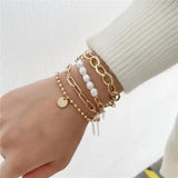 Streetwear Pearl Beads Bracelet Set Womens Goth Chain Bracelets Kpop