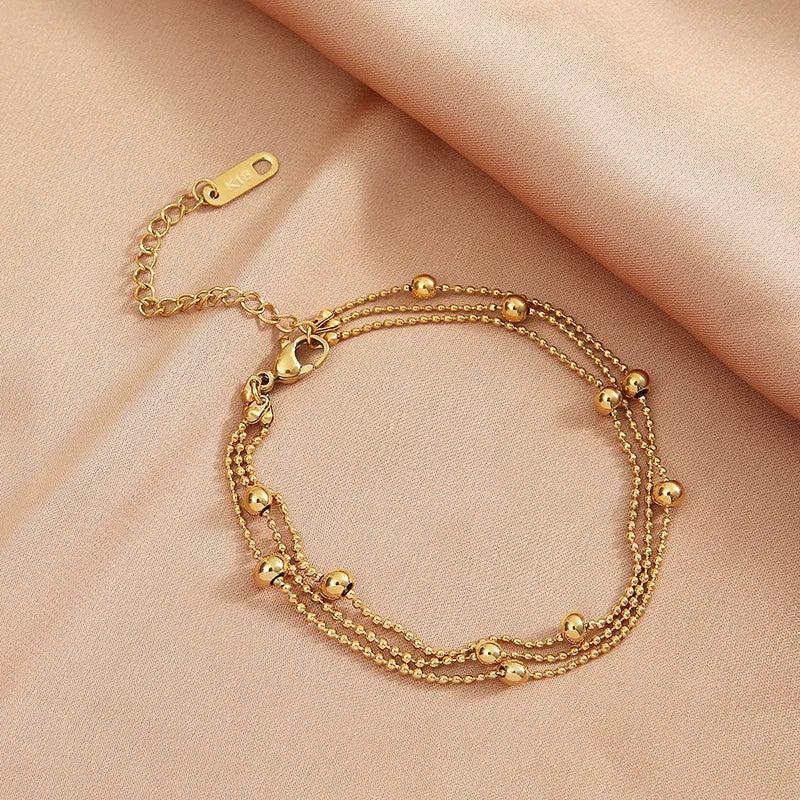 316L Stainless Steel Three-layer Interval Ball Chain Bracelet