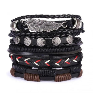 5pcs Leather Bracelets Weave Charm Men Handsome Owl Brown Bracelets