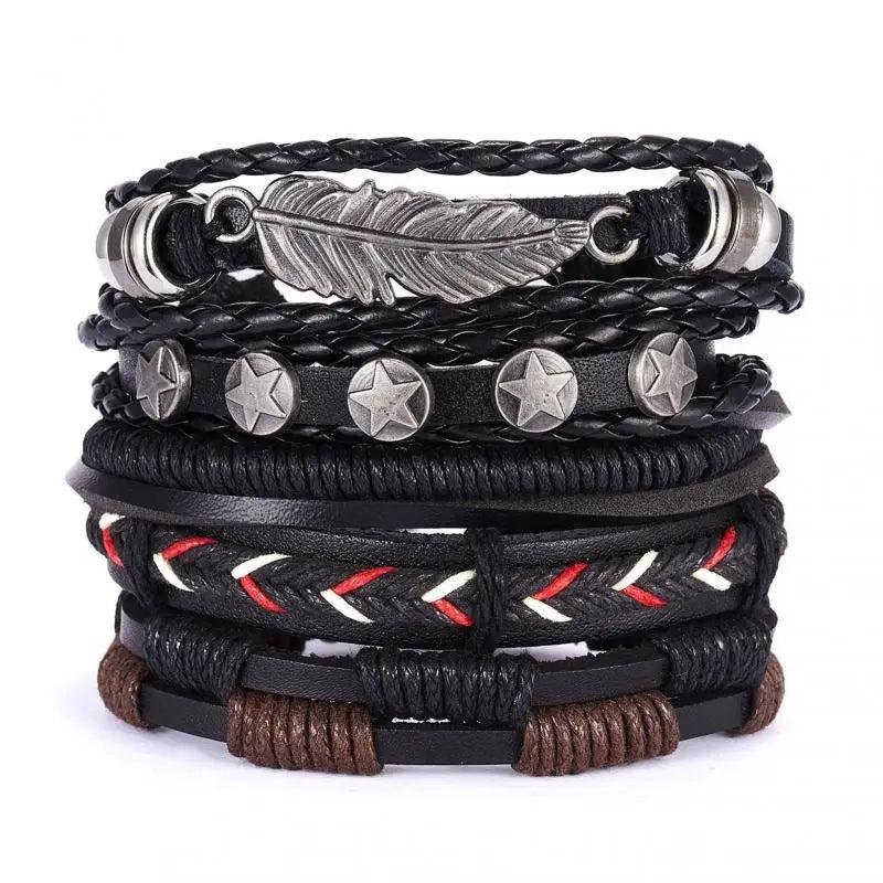5pcs Leather Bracelets Weave Charm Men Handsome Owl Brown Bracelets