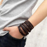 5pcs Leather Bracelets Weave Charm Men Handsome Owl Brown Bracelets