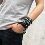 5pcs Leather Bracelets Weave Charm Men Handsome Owl Brown Bracelets