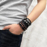 5pcs Leather Bracelets Weave Charm Men Handsome Owl Brown Bracelets