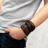 5pcs Leather Bracelets Weave Charm Men Handsome Owl Brown Bracelets