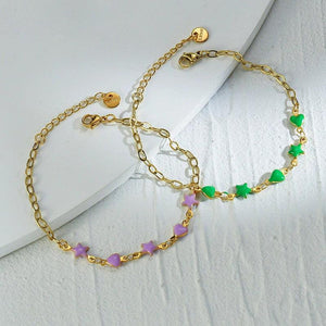 Green Purple Drip Oil Star Heart Chain Bracelet