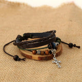 Vintage Retro Cross Jesus Bead Charm Multilayer Leather Wristband