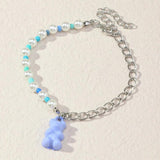 Colorful Acrylic Bear Pendant Bracelet Chunky Chain Women Jewelry