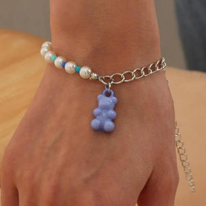 Colorful Acrylic Bear Pendant Bracelet Chunky Chain Women Jewelry