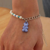 Colorful Acrylic Bear Pendant Bracelet Chunky Chain Women Jewelry