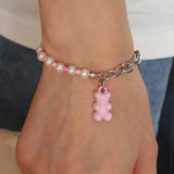 Colorful Acrylic Bear Pendant Bracelet Chunky Chain Women Jewelry