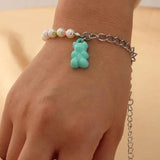 Colorful Acrylic Bear Pendant Bracelet Chunky Chain Women Jewelry