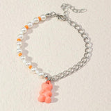 Colorful Acrylic Bear Pendant Bracelet Chunky Chain Women Jewelry