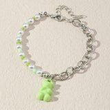 Colorful Acrylic Bear Pendant Bracelet Chunky Chain Women Jewelry