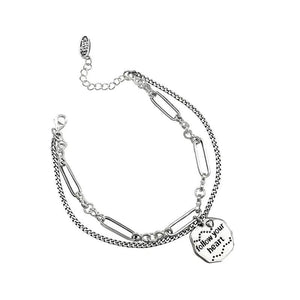 Silver Circular Letter Pendant Double Chain Bracelet for Women