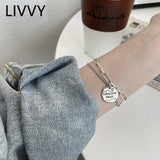 Silver Circular Letter Pendant Double Chain Bracelet for Women