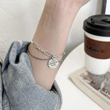 Silver Circular Letter Pendant Double Chain Bracelet for Women