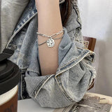 Silver Circular Letter Pendant Double Chain Bracelet for Women