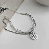 Silver Circular Letter Pendant Double Chain Bracelet for Women