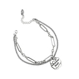 Silver Circular Letter Pendant Double Chain Bracelet for Women