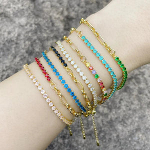 Rainbow Zirconia Tennis Bracelet for Women Adjustable Bangle