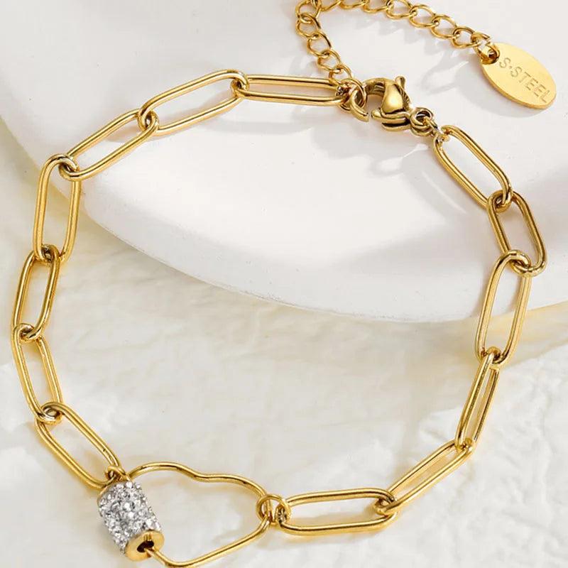 316L Stainless Steel Zircon Bracelet Heart Wedding Bride Jewelry
