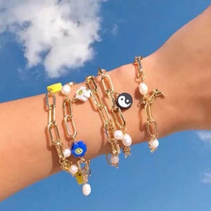 Bohemia Chain Bracelet Pearl Yin Yang Butterfly Charm On Hand Y2K Jewelry