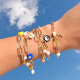 Bohemia Chain Bracelet Pearl Yin Yang Butterfly Charm On Hand Y2K Jewelry