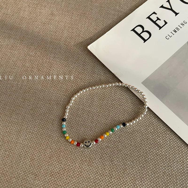 WEIYUE 925 Silver Rainbow Smile Bracelet Retro Love Cloud Jewelry