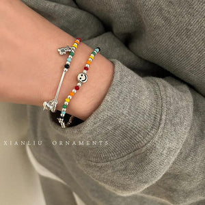 WEIYUE 925 Silver Rainbow Smile Bracelet Retro Love Cloud Jewelry