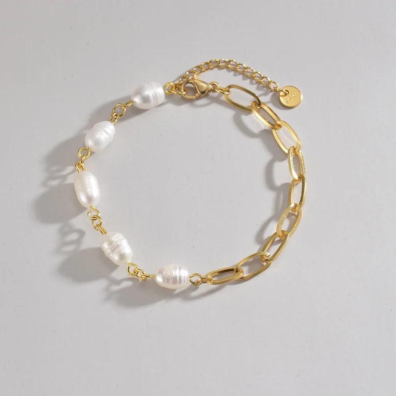 Wish Card Stainless Steel Chain Splicing Pearl Bracelet Women