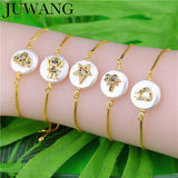 CZ Bee Heart Cross Charm Bracelet Natural Shell Chain Evil Eye Jewelry