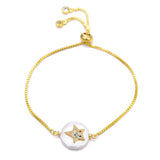 CZ Bee Heart Cross Charm Bracelet Natural Shell Chain Evil Eye Jewelry