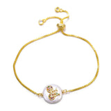 CZ Bee Heart Cross Charm Bracelet Natural Shell Chain Evil Eye Jewelry