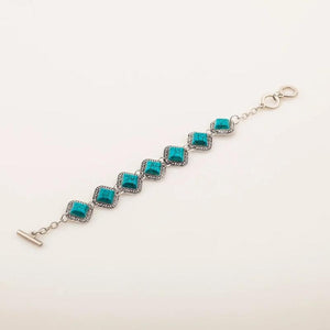Vintage Square Green Turquoises Bracelet Women Silver Chain Link