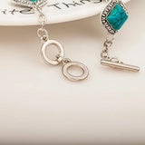 Vintage Square Green Turquoises Bracelet Women Silver Chain Link