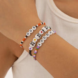 Colorful Seed Bead Strand Bracelet Set Women Summer Beach Elastic Skull Chain
