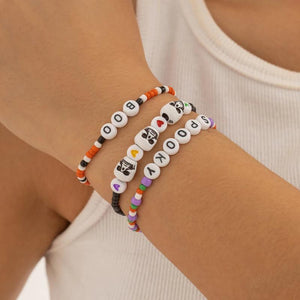 Colorful Seed Bead Strand Bracelet Set Women Summer Beach Elastic Skull Chain