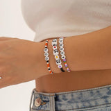 Colorful Seed Bead Strand Bracelet Set Women Summer Beach Elastic Skull Chain