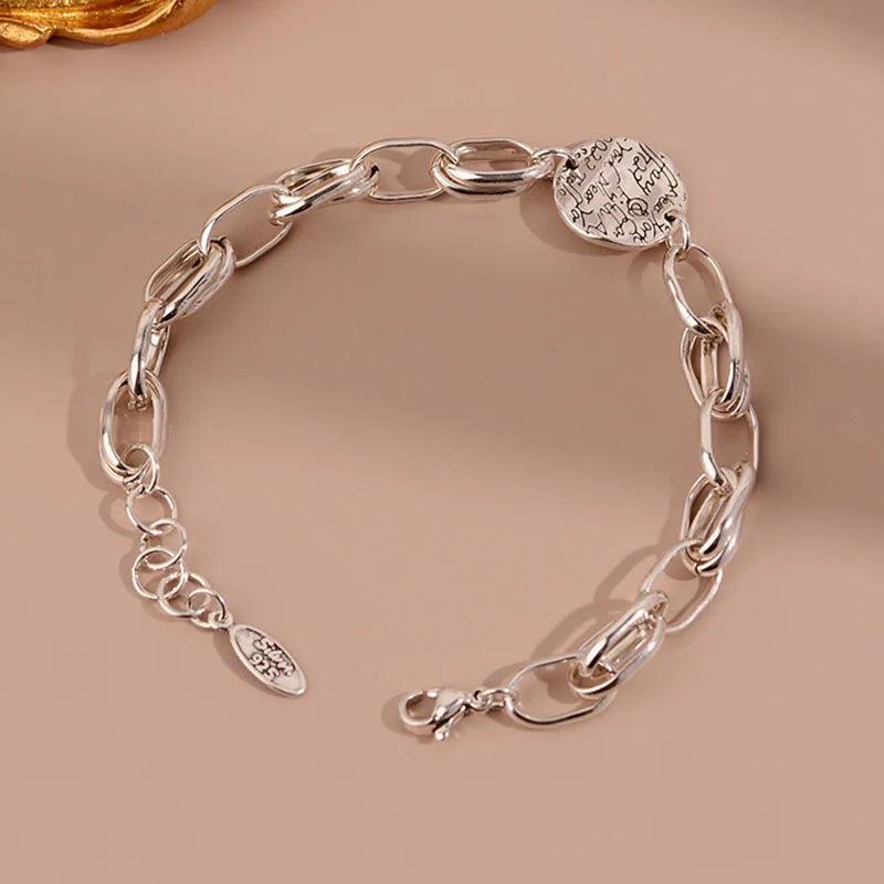 Silver Irregular Round Card Bracelet For Women Girl Jewelry Party Gift