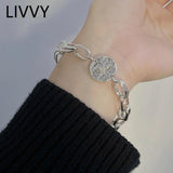 Silver Irregular Round Card Bracelet For Women Girl Jewelry Party Gift