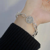 Silver Irregular Round Card Bracelet For Women Girl Jewelry Party Gift