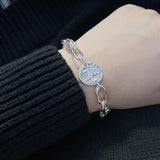 Silver Irregular Round Card Bracelet For Women Girl Jewelry Party Gift