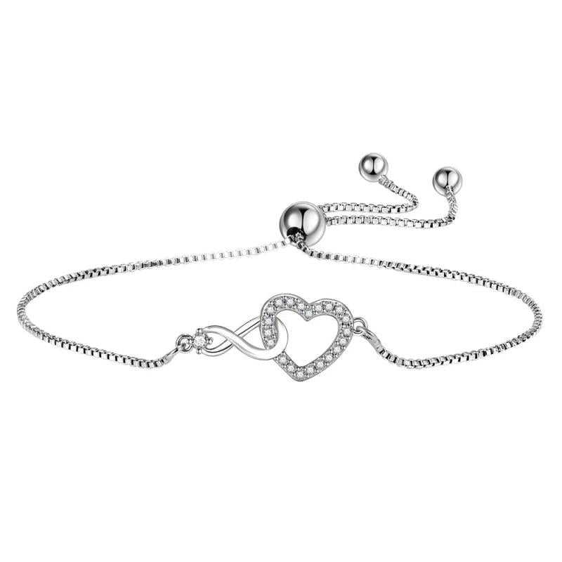 Adjustable 925 Silver Crystal Heart Bracelet For Women FQL23036