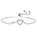 Adjustable 925 Silver Crystal Heart Bracelet For Women FQL23036